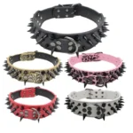 Pointed Nails Rivets Dog Collar Large Anti Bite PU Leather Durable Adjustable Pet Necklace for Medium Big Dogs Pet Supplies