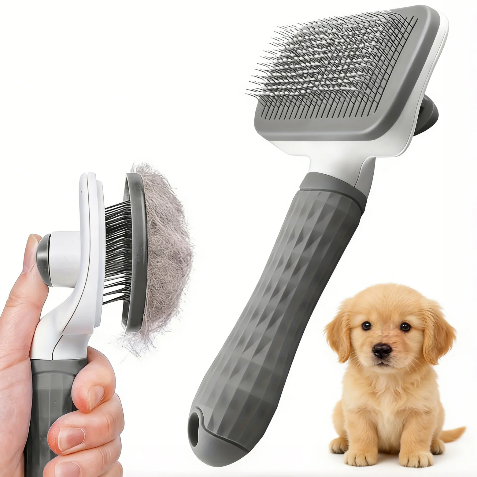 kf-S4176e5433177400d9ba0076040688732D Pet Grooming Brush with One-Click Hair Removal, Bent Needle Massaging Comb for Dogs & Cats - Image 1