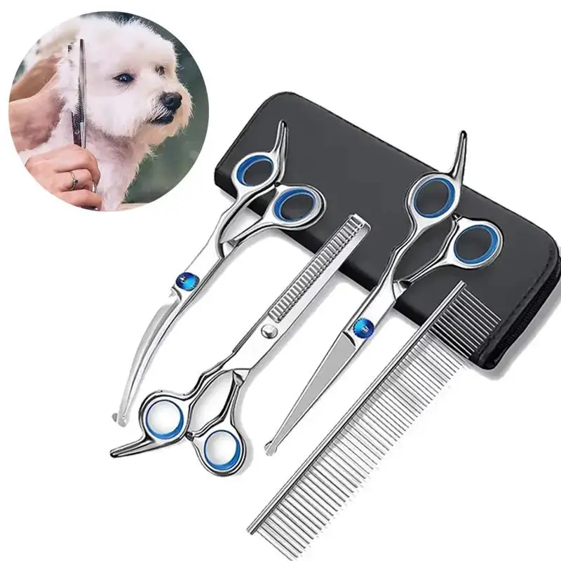 kf-S7596697c70354efa97c9b2ee44680855Y 4pcs Pet Safe Scissors - Ambidextrous Stainless Steel Dog Grooming Shears with Safe, Round Head for Precision Trimming - Image 1