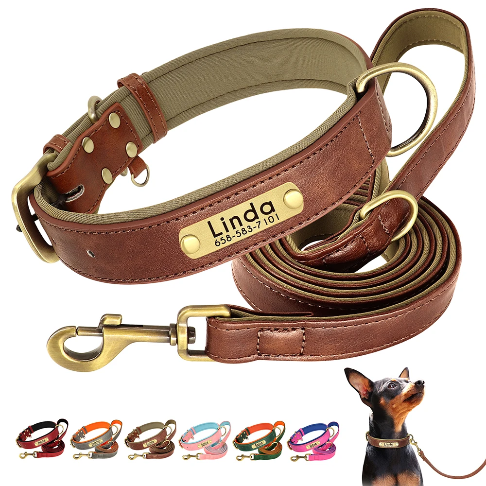 kf-S9db10f38d89e44348fe3e52f3fd8dd05v Customized Leather Dog Collar Leash Set Soft Padded Leather Collar For Small Medium Large Dogs With Free Engraved Nameplate - Image 1