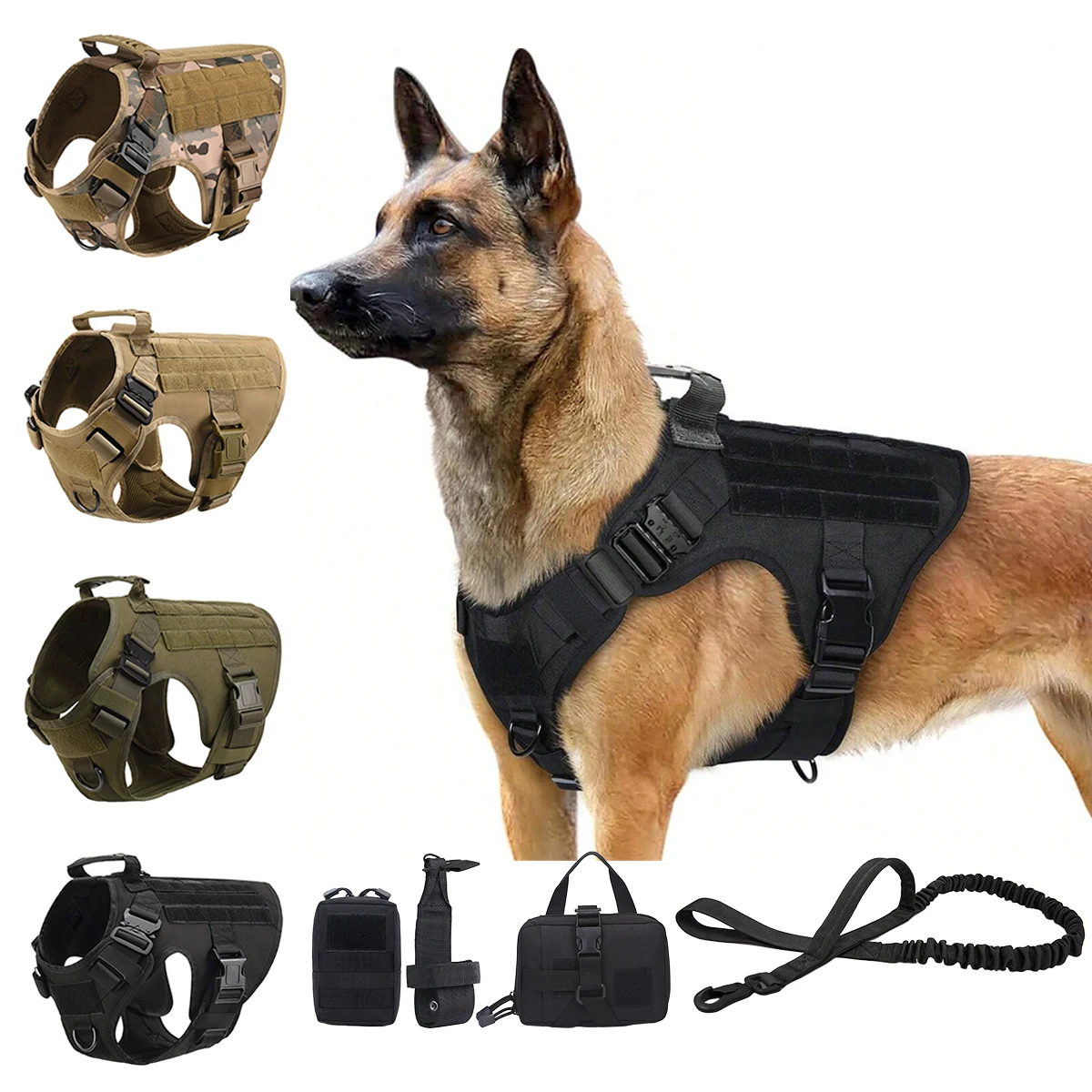 kf-Sb7df80fd0f7242aabbe6348a5bf14500B Tactical Dog Harness Collar Leash Molle Pouches For Medium Large Dogs Pet German Shepherd Training Walking Vest Dog Harnesses - Image 1