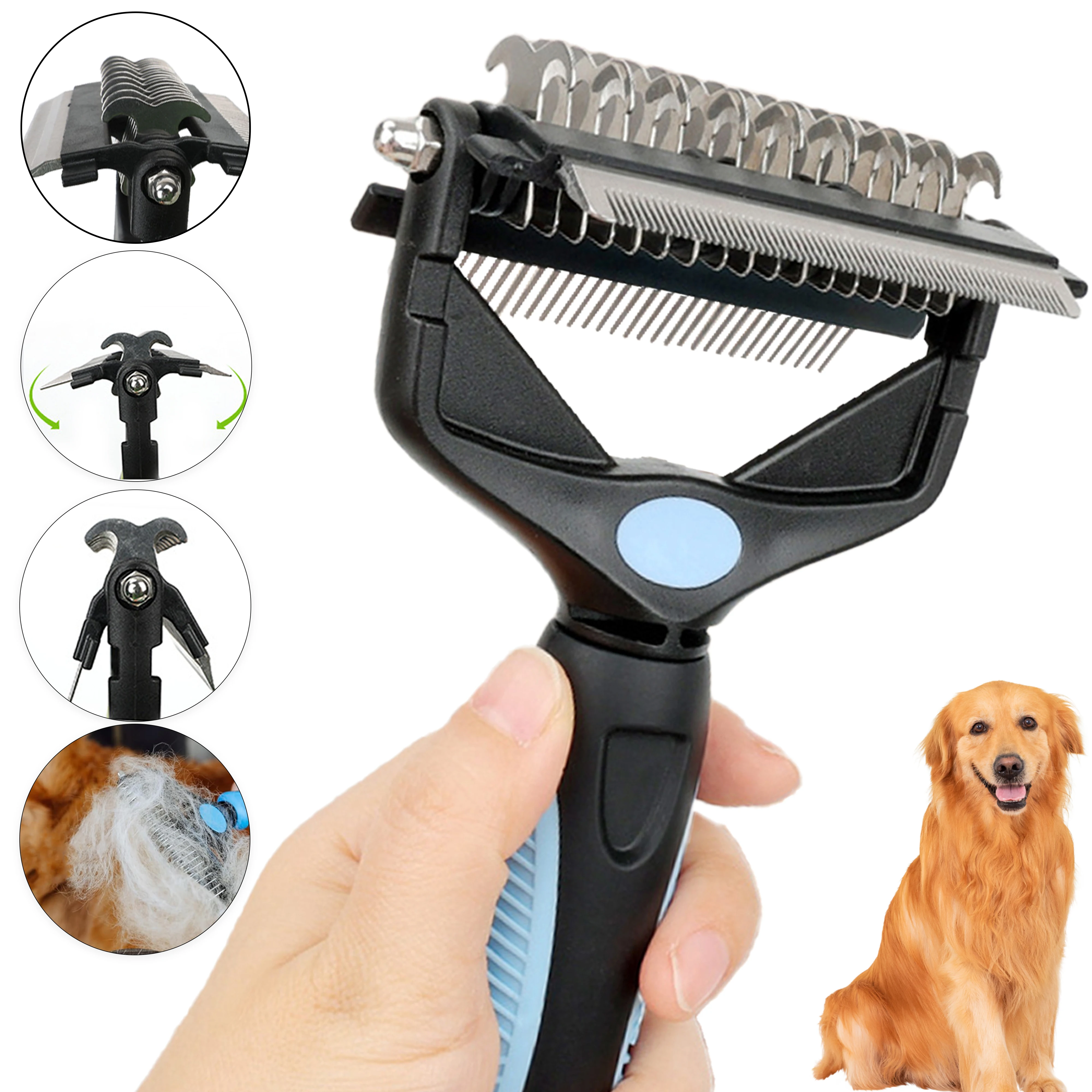 kf-Sd636355b4cb44625932ad664954028e7s 3 In 1 Pet Deshedding Brush Dog Hair Remover Pet Fur Knot Cutter Puppy Cat Comb Brushes Dogs Grooming Shedding Supplies - Image 1