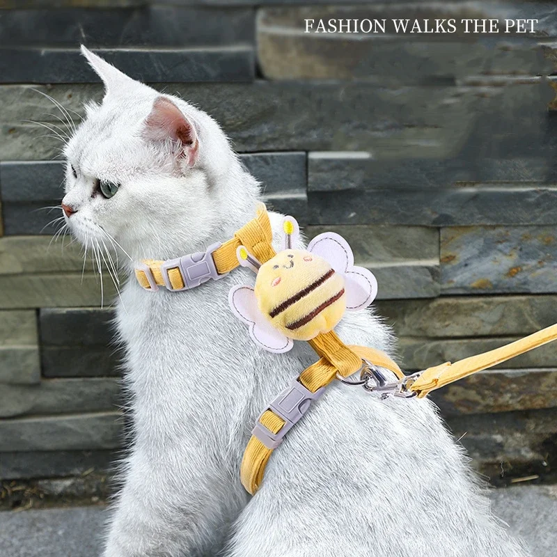 kf-Se16954a7bb804accb3fbd6cc60185498f Cat Harness Leash Collar Set Adjustable Cartoon Bee Double Layer Dog Harness for Small Medium Pet Collar Leash Outdoor Walking - Image 1