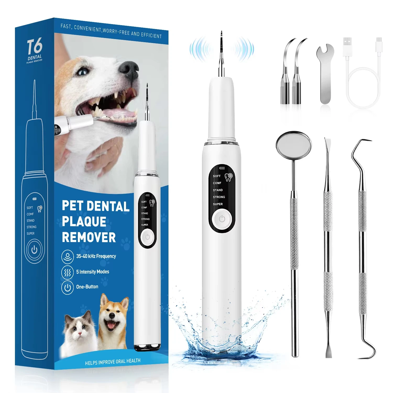kf-Se56585960fe2441e888d5d6c6fa040399 CURVY MOON Dog Use Ultrasonic Tooth Cleaner Dog Cat Pet Dental Scaler for Tartar Removal Teeth Cleaning Tool with LED Light - Image 1