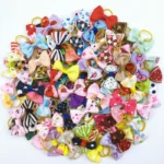 100 Pieces Pet Hair Accessories Elastic Rubber Band Dog Hair Bows 121 Colors Cute Ribbon Hair Clips for Yorkshire And Other Dogs