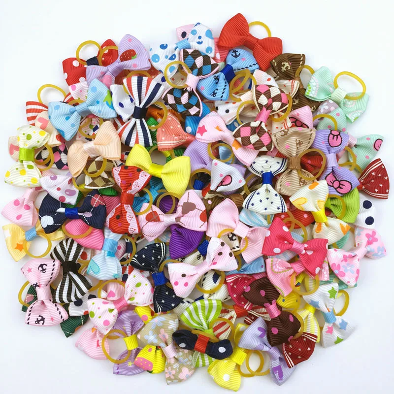 kf-HTB1QRiTOVXXXXbTXFXXq6xXFXXXU 100 Pieces Pet Hair Accessories Elastic Rubber Band Dog Hair Bows 121 Colors Cute Ribbon Hair Clips for Yorkshire And Other Dogs - Image 1