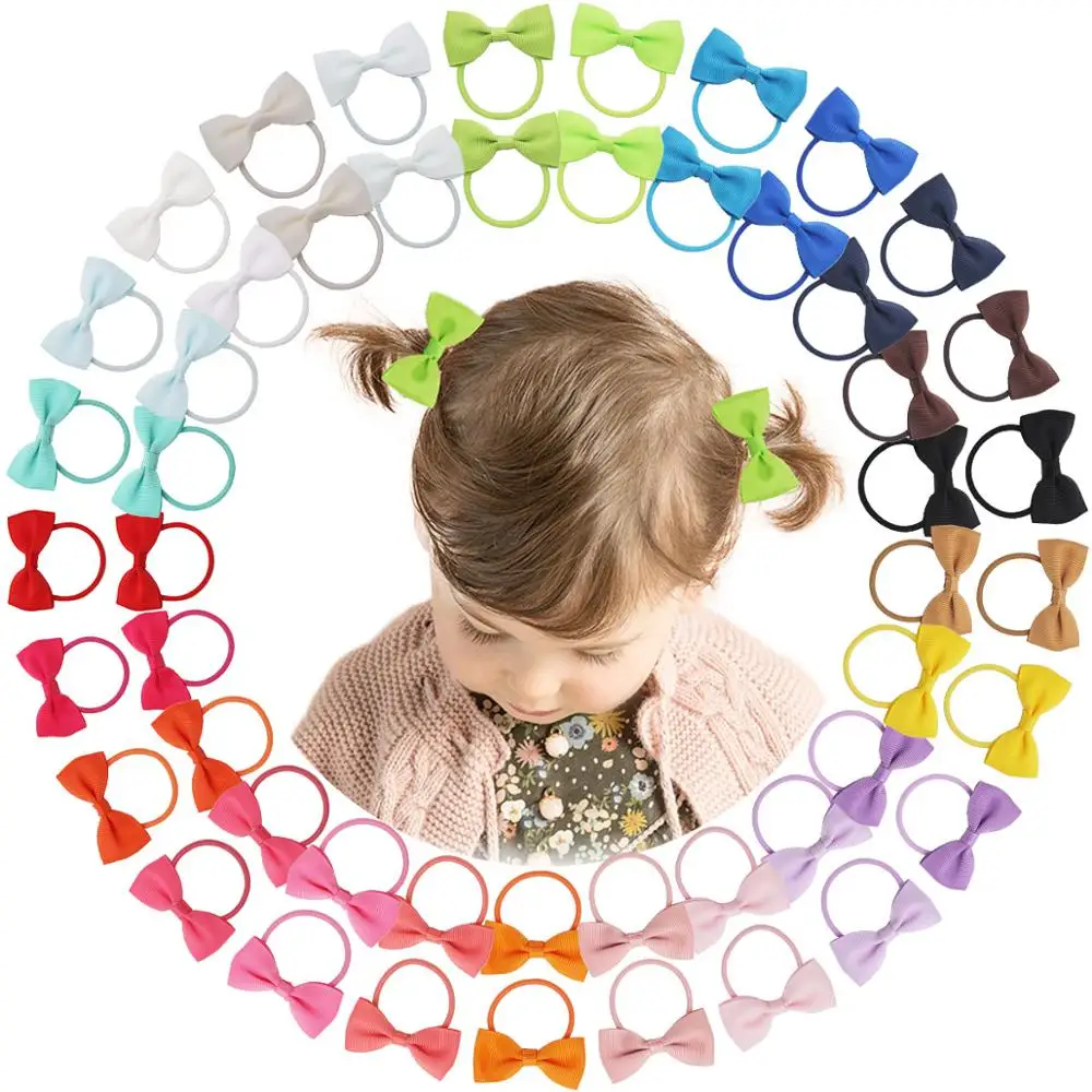 kf-Hc2ed57d82ef64d4196aff65e41941c70a 20/40Pieces 2 Inch Baby Girls Hair Bows Elastic Ties Grosgrain Ribbon Bow With Rubber Band Ponytail Holders Hair Accessories - Image 1