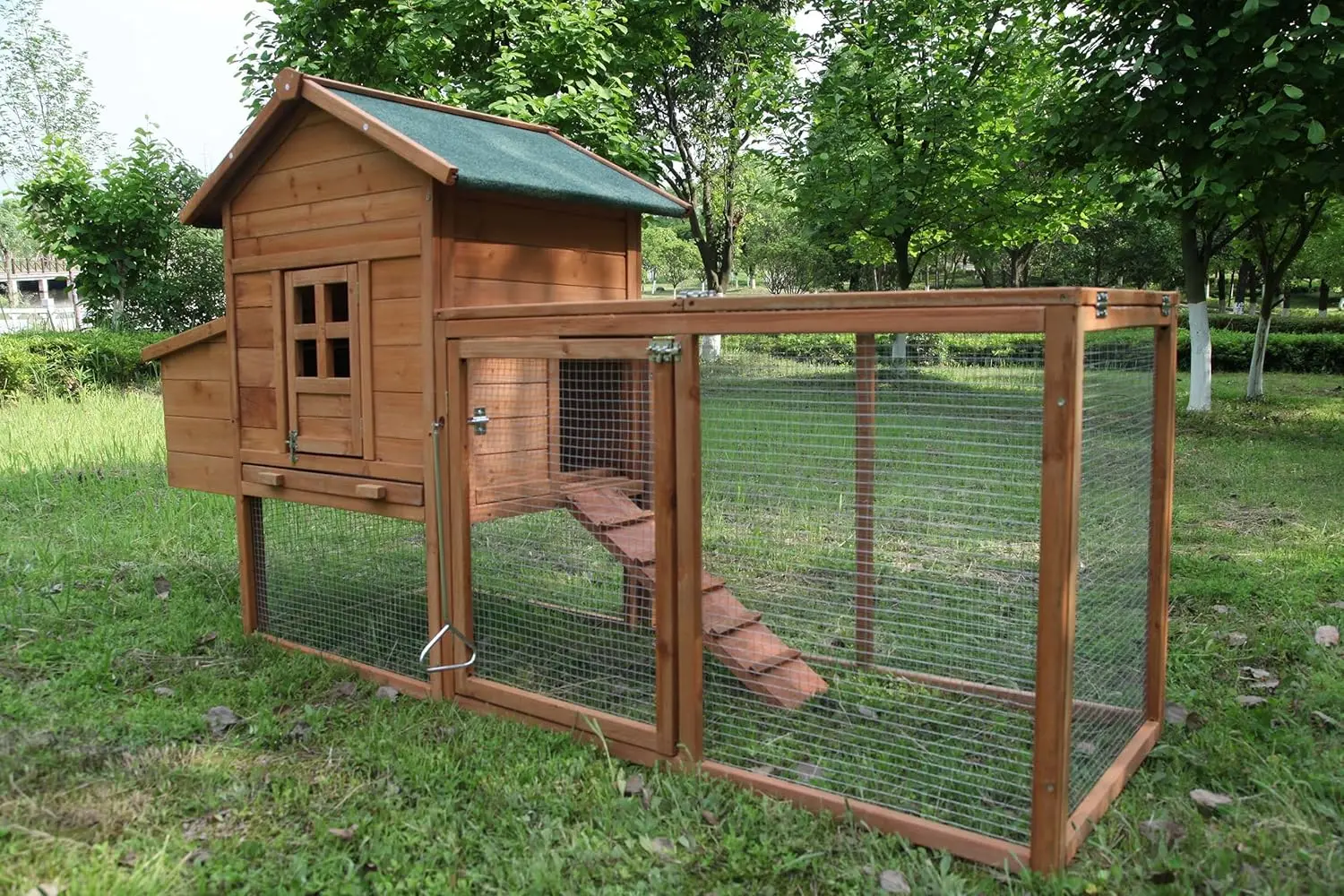 kf-S011c2565e5824f50884e8b2218c5208bv Outdoor Chicken Coop for 2-4 Chickens Wooden Hen House Poultry Pet Hutch Run Cage w/Waterproof Asphalt Roof, Ramp,, Customized - Image 1