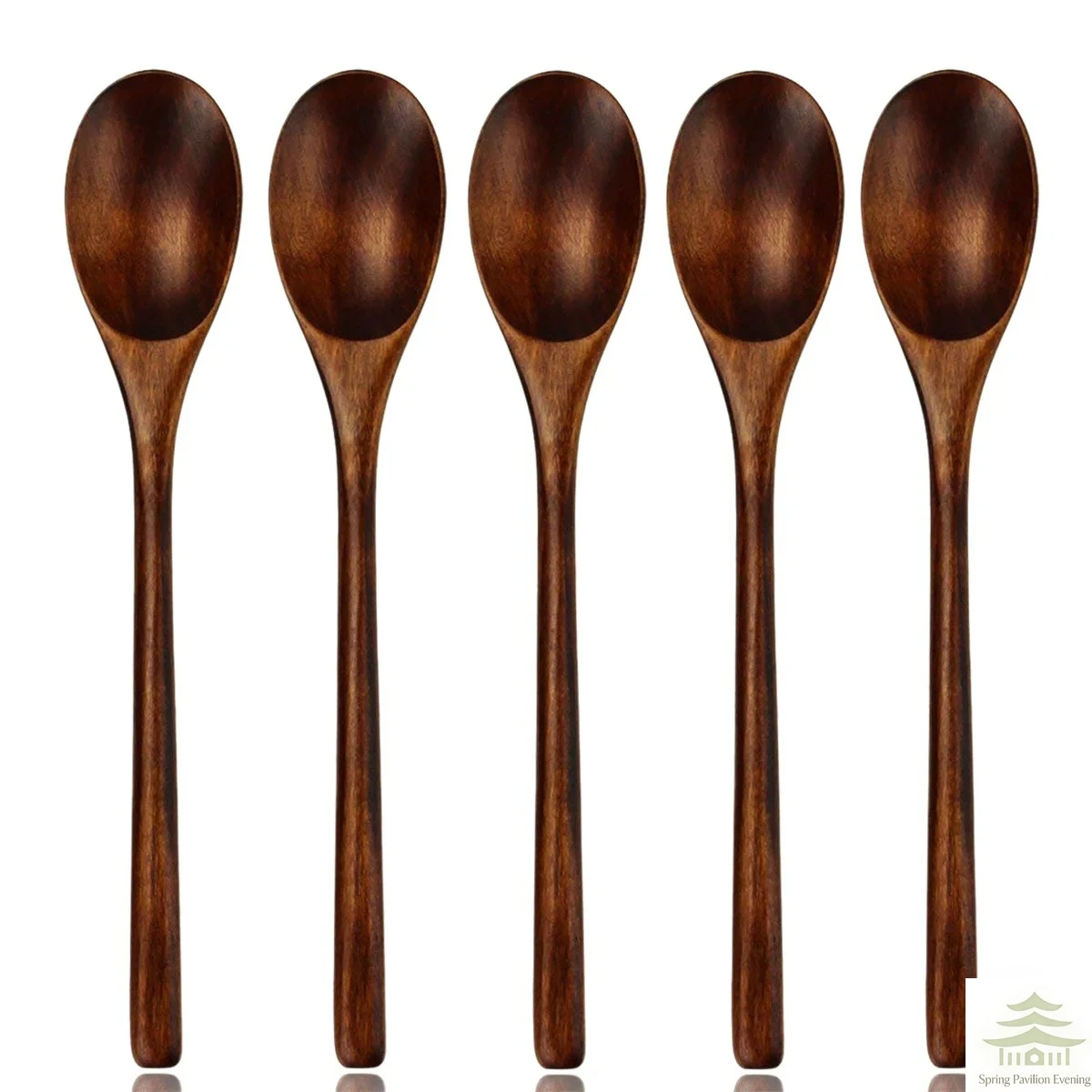 kf-S0942452717074ae2a3e7e7e6107779090 5 Pieces Wooden Spoon Soup Spoon and Fork Tableware Natural Ellipse Ladle Spoon Set Eco Friendly Products Spoons for Cooking - Image 1