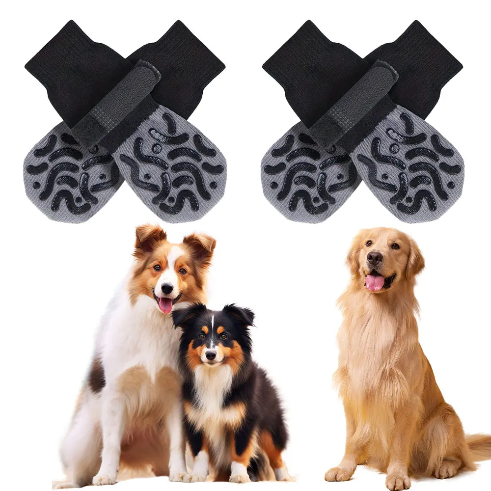 kf-S0bd435a7683c4db4aafa559f389a184aG 4-Pack Anti-Slip Dog Socks, Prevent Licking and Biting of Hard Wooden Floors, Strong Grip, Paw Protection, Anti-Scratch, Double-Sided Anti-Slip Dog Socks - Image 1