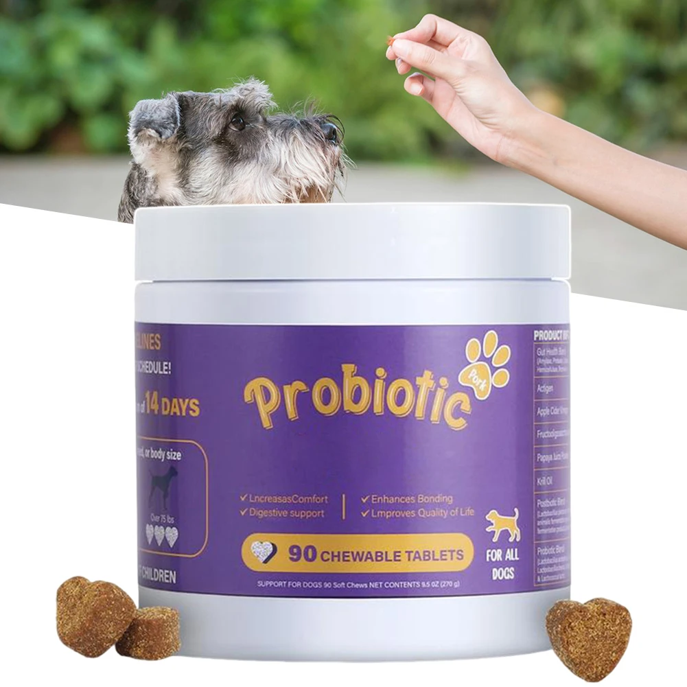 kf-S11e3040e7df54141ab4e204664352f4cV Probiotics Supplements for Dogs 90 Count Digestive Enzymes for Gut Flora Health Diarrhea & Bowel Support Pet Immune System - Image 1