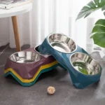 Stainless Steel Pet Double Bowl Upgraded Diamon Pattern Large Capacity Food Bowl for Dog Cat Non-slip Pet Water Feeder Bowls