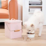 Pet Treat and Food Storage Bin with Lid and Scoop, Cute Storage Tin, Coated Carbon Steel Canister, Gift for Dog Owners