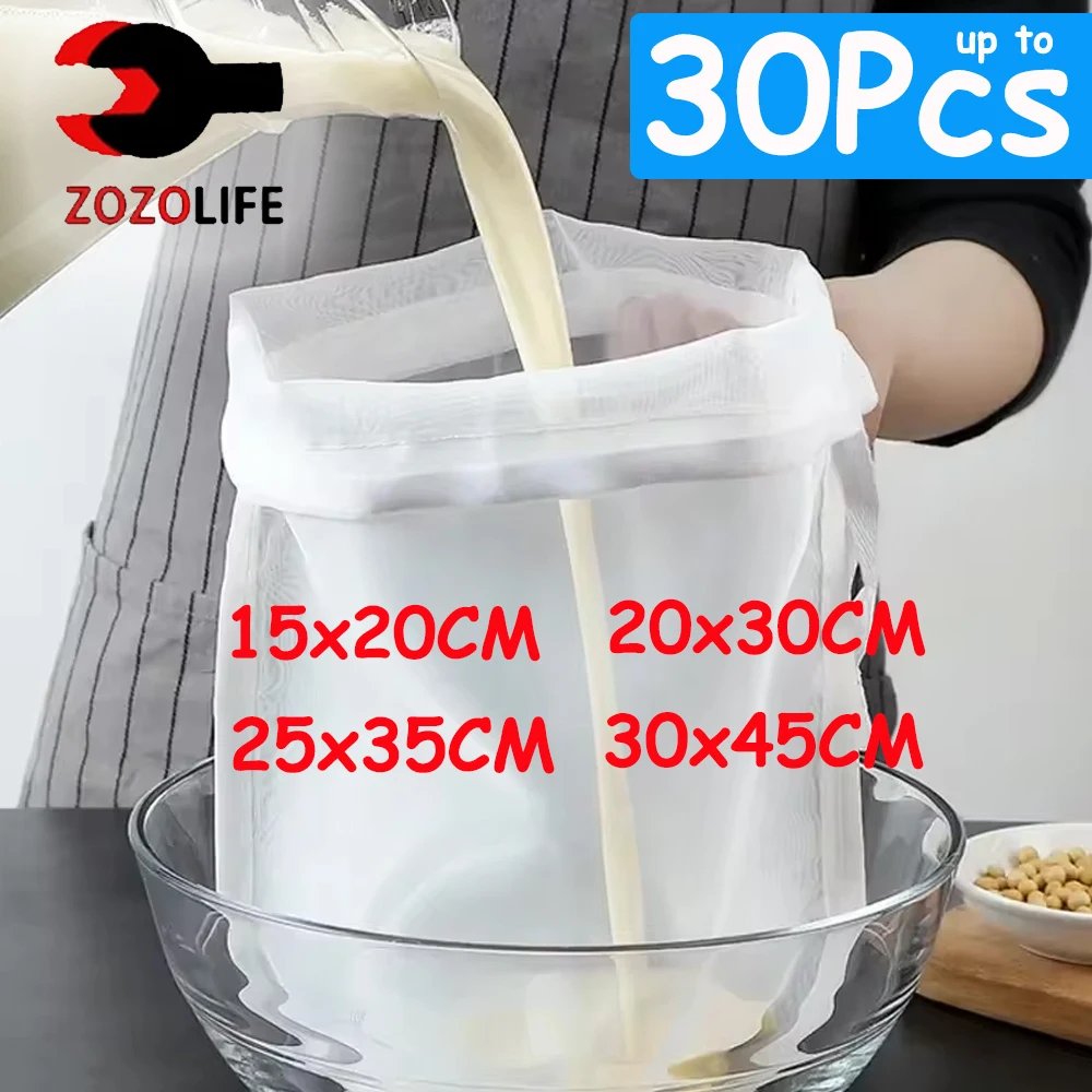 kf-S17221445563c47ca861cffe60c924910j 1/30Pc 100 Mesh Soy Milk Nylon Filter Bag Nut Milk Bag Net Yogurt Tea Coffee Oil Food Press Filter Strainers Mesh Strainer Bag - Image 1