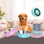 New stainless steel dog basin paw print pet supplies cat bowl dog bowl silicone anti-slip design pet drinking water feeding bowl