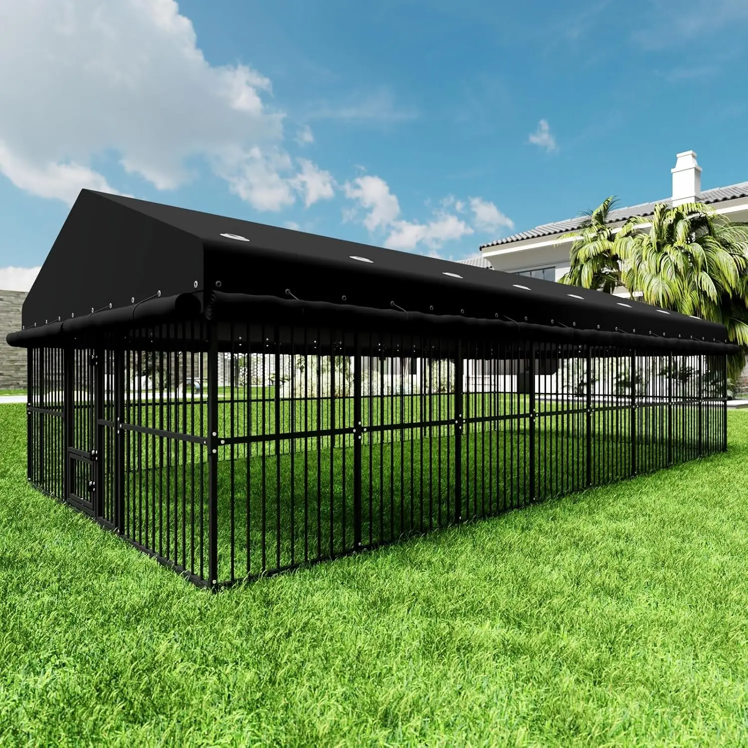 kf-S18e09a9797614280880fd69e7db0bfd3f Outdoor Dog Kennel 10x20x6.5 FT, Heavy-Duty Metal Construction with Swivel Door, Fully Enclosed Waterproof Oxford, Customi - Image 1