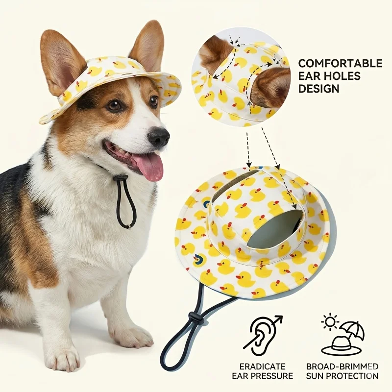 kf-S214aadd7221c4973985ea526bd1704e8M Adjustable Pet Sun Hat with Ear Holes - Breathable Dog Bucket Hat for Small Medium Dogs & Cats, UV Protection Summer Outdoor - Image 1