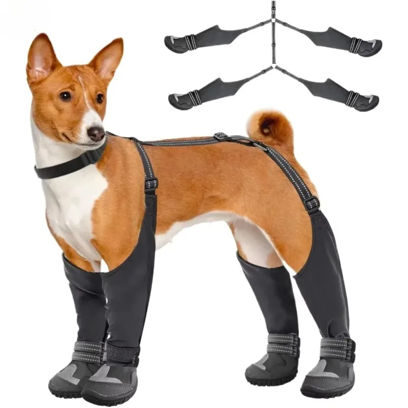 kf-S2182bef8858846ddb2bf503888a197d6h Dog Suspender Boots Tall Dog Boots Anti-Slip&Fall Waterproof Dog Shoes Leggings Winter Snow Rain Hiking Paws Protector - Image 1