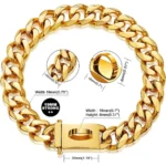 19mm Gold Chain Dog Collar Luxurious Sliver Gold Cuban Link Dog Collar with Secure Snap Buckle for Medium and Large Pit Bulls - Image 3