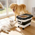 Dog Food Storage Container 20-25lbs, Airtight Pet Food Bin with Locking Lid Collapsible Rolling Storage Container with Wheels