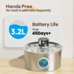 108 oz/3.2L Stainless Steel Cordless 5V Cat Dog Pet Drink Water Fountain Rechargeable Automatic Water Feeder Motion Sensor Bowl - Image 3