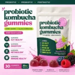 Kombucha Probiotic Gummies with Prebiotics Fiber Vegan Berry Flavor Daily Supplement Digestive Friendly Formula 30 Count