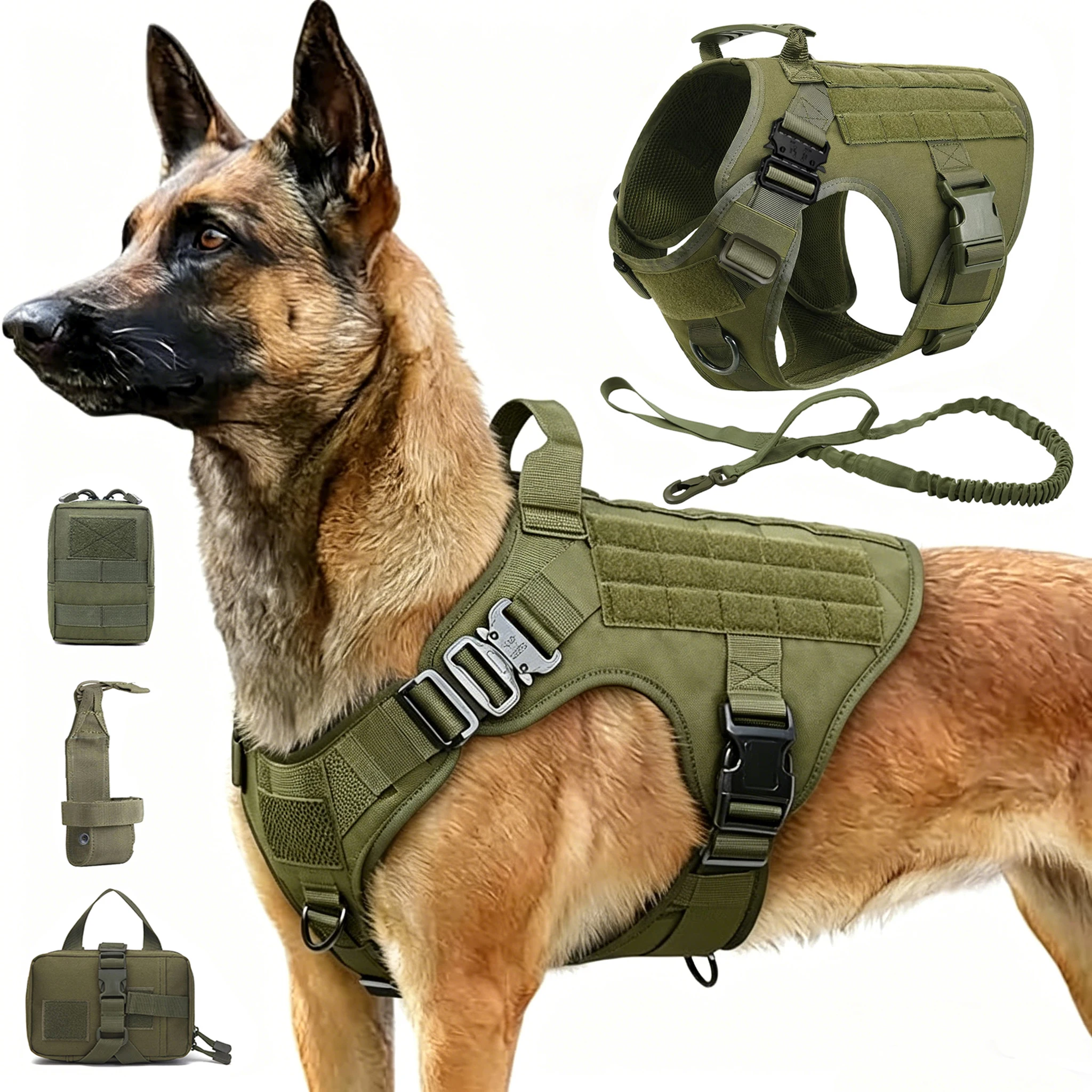 kf-S3895f3f07d1d4077a7ccfe4aa9bac286U Tactical Dog Harness Leash Collar Molle Pouches for Medium Large Dogs Training Military Pet Vest Adjustable Service Dog Harness - Image 1