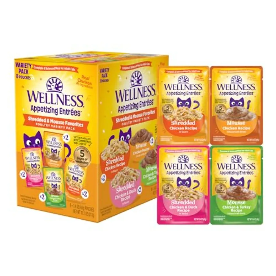 kf-S3ab9315527bc43adb03de5935a618ca4G Appetizing Entrées Shredded and Mousse Variety Pack Adult Wet Cat Food, Natural, Protein Rich, Grain Free, Poultry Recipes,,Pac - Image 1