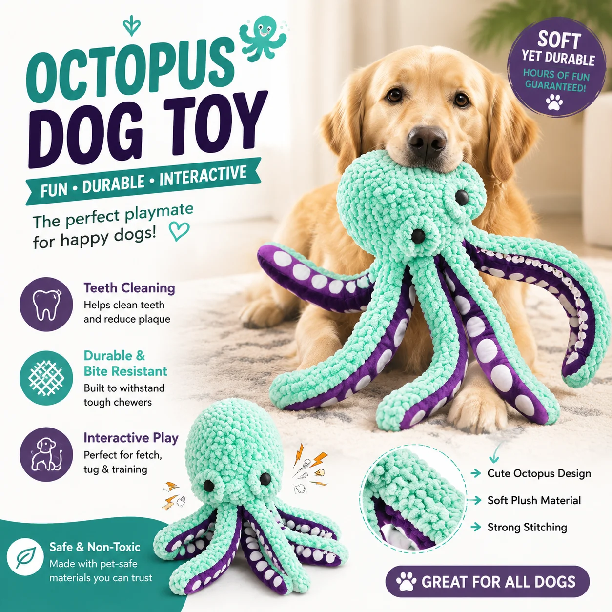 kf-S3c7a0222db764d8cbb5b211658e0c90fG Pet plush octopus toy interactive sound anti-demolition home large and small dog boredom companion dog toy - Image 1