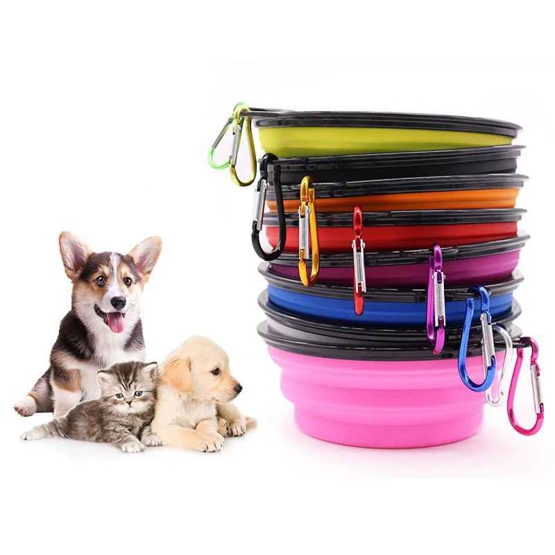 kf-S4290322c02bf4931a0387e42abea1f00b Collapsible Pet Silicone Dog Food Water Bowl Outdoor Camping Travel Portable Folding Pet Supplies Pet Bowl Dishes with Carabiner - Image 1