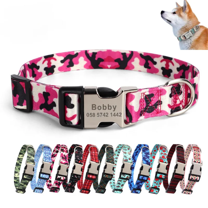kf-S445f117ecd4e49b9ac2b5d6208363afbE Custom Large Dog Collar Cute Print Personalized Pet Collar Nylon Puppy Dogs ID Collars Engraved Name for Small Medium Large Dog - Image 1