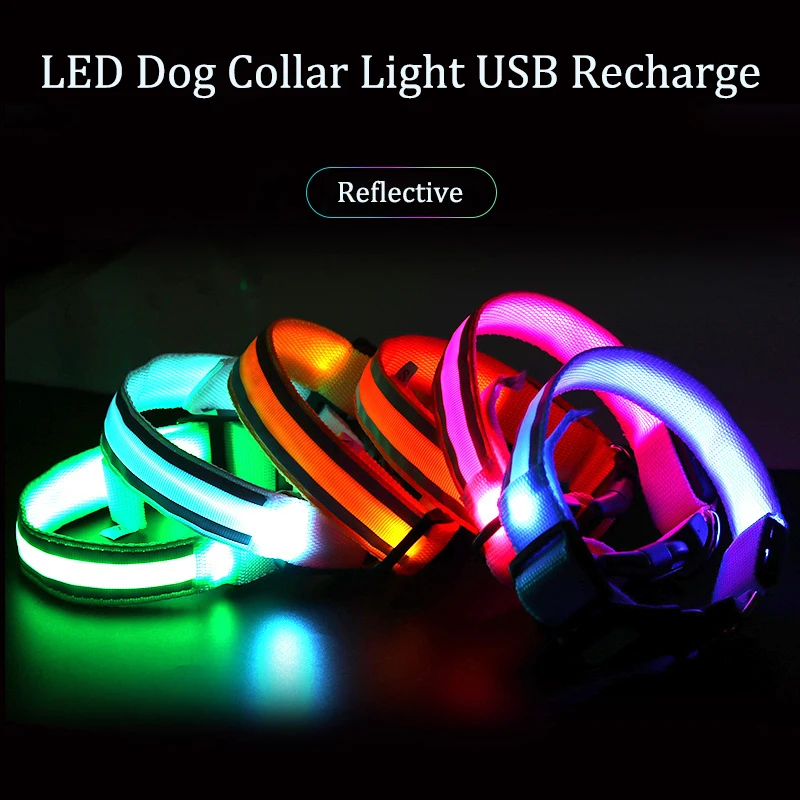 kf-S45ca553f6bc449f8ae3b124e232392960 Reflective Dog Collar Luminous Night Safety Usb Rechargeable LED Dog Collar Light For Small Dogs Cat Pet Collar Para Perro XS-XL - Image 1