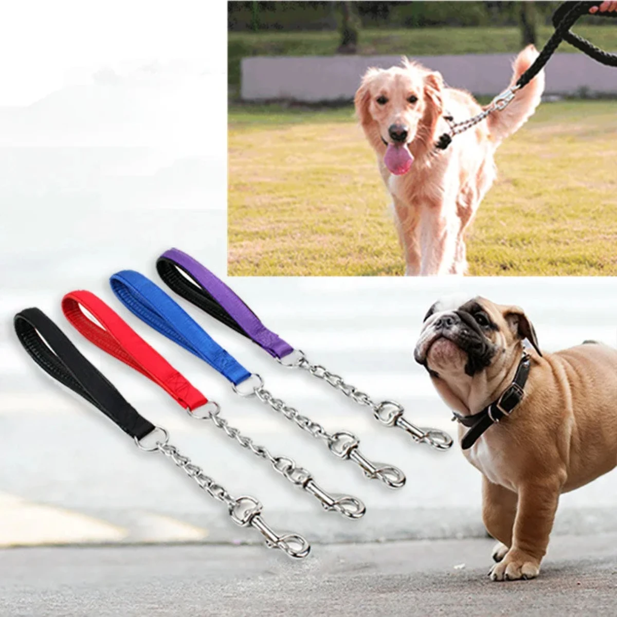 kf-S47301f704b3342dab336ad7a471247764 Dog Leash Stainless Steel Short Dog Leashs Chew Proof Leashes for Large Dogs Walking Traction Rope Nylon Dogs Chain Pet Products - Image 1