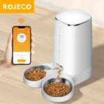 ROJECO Automatic Cat Feeder Pet Smart Cat Food Kibble Dispenser Remote Control Auto WiFi Double Feeder For Cats Dog Accessories