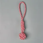 Random 1 piece of heavy-duty tow rope toy suitable for large dog breeds - thick and wide woven rope ball with red striped fabric - Image 3