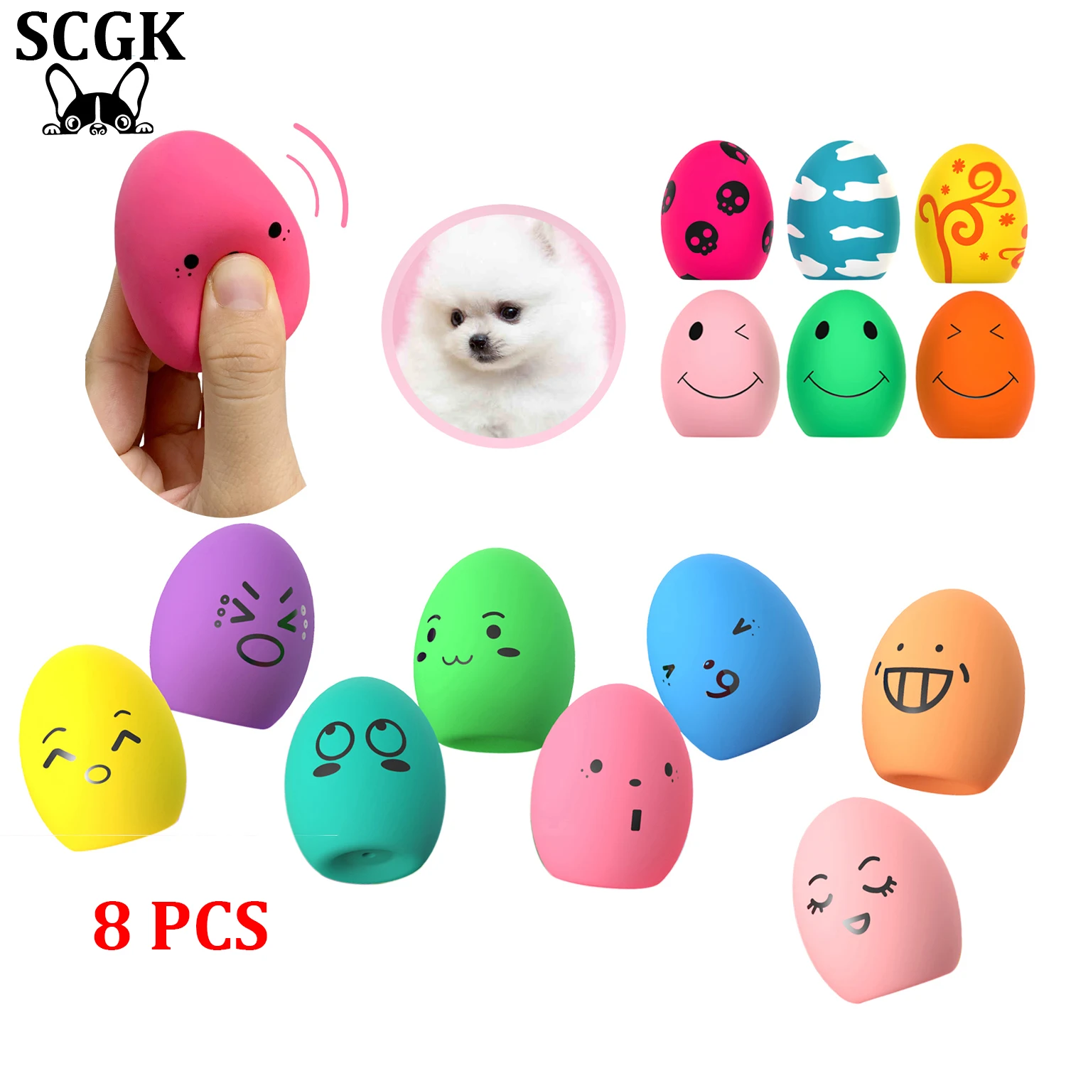 kf-S4a4f0fbf77334f3793a33c84434ab2f1X SCGK bouncy egg Dog Toys Funny Ball Squeaky Latex Bouncy Egg with Squeaker for Puppy Small Pet Dogs Soft Rubber Sound - Image 1