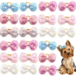 20pcs Small Dog Hair Bows Pet Dog Hair Accessories Bows Cat Bows with Rubber Bands for Small Dogs Yorkshire Hair Decorate
