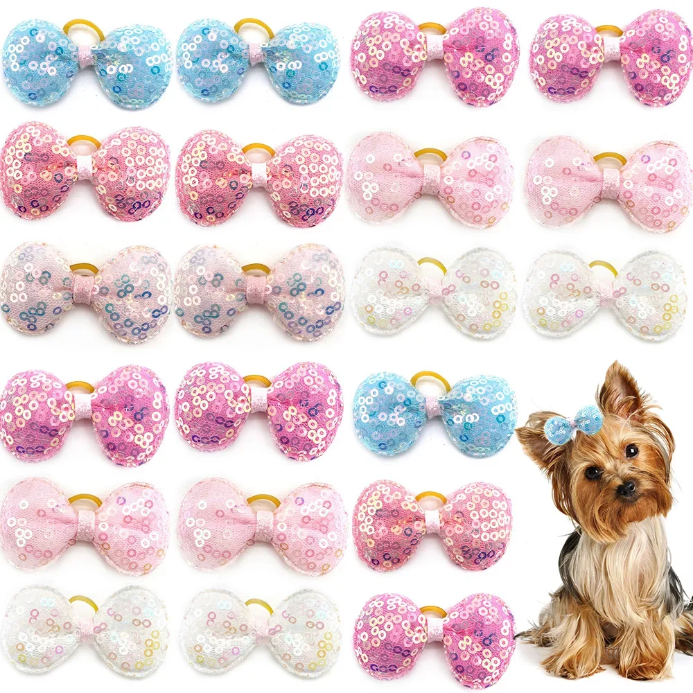 kf-S4c1b6b99be7943549f33050f0a3cb6e1n 20pcs Small Dog Hair Bows Pet Dog Hair Accessories Bows Cat Bows with Rubber Bands for Small Dogs Yorkshire Hair Decorate - Image 1