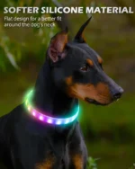 Lightweight USB Rechargeable Collar for Large Medium and Small Dogs, Glowing Dog Collar, 9 Flashing Modes, Soft Silicone Glowing