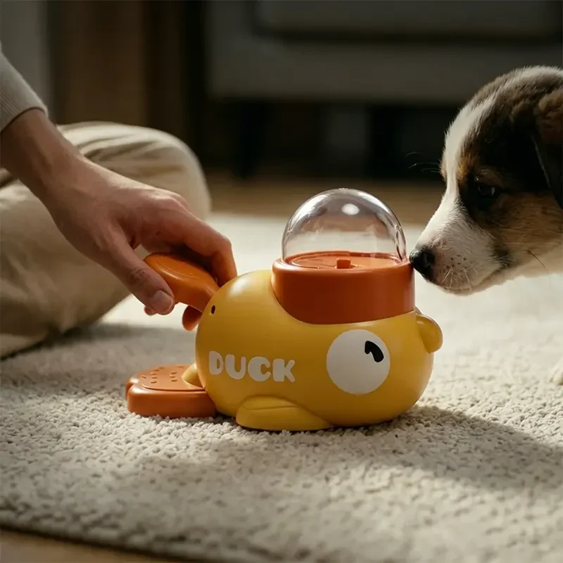 kf-S4ed80faca24f4655a304322918066844h Dog 2-in-1 Interactive Toy Pet Automatic Food Treat Dispenser Cartoon Duck Design Slow Food Pet Snack Feeder for Dog Training - Image 1