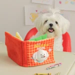 Dog Treat Dispensing Plush Dog Plush Book Squeaky Toys Cute Treat Dispensing Finding Food Dog Toys for Pet Interactive Toys