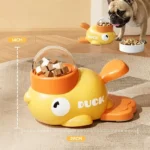 Interactive Duck Shaped Dog Slow Feeder Washable Automatic Dog Feeder Toy with 3 Food Outlet Size for Pets Food Dispenser