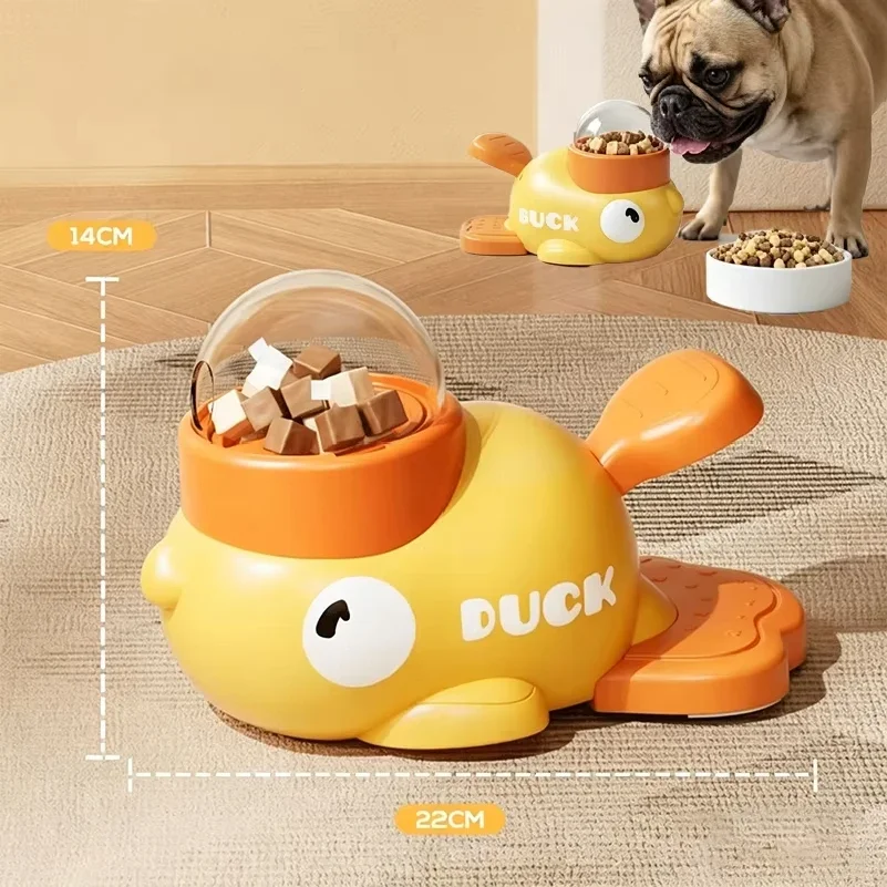 kf-S550c583fa65a45afb25821757e183977y Interactive Duck Shaped Dog Slow Feeder Washable Automatic Dog Feeder Toy with 3 Food Outlet Size for Pets Food Dispenser - Image 1