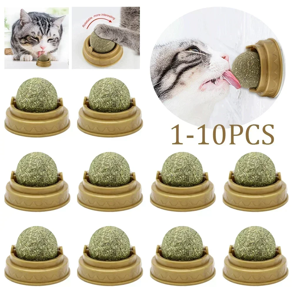 kf-S5635ef1a4f1f458b8f1edfaf7bd750bbX 1-10PC Pet Catnip Toys Edible Catnip Ball Safety Healthy Cat Mint Cats Chasing Game Toy Products Clean Teeth The Stomach Catmint - Image 1