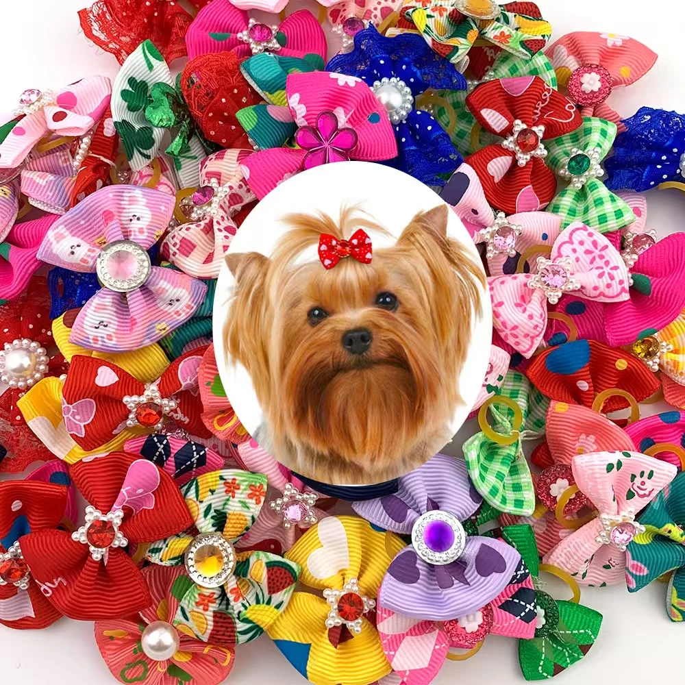 kf-S5a24a11020ca443d9a5c8a8c901f73129 6/10/20/30/50pcs Handmade Nice Mix Pet Dog Hair Bows for Puppy Small Dogs Grooming Bows Dog Hair Accessories Dogs Wedding Party - Image 1