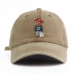 1pc Tote-bag Bear Print Washed Baseball Cap for Adults, Minimalist Retro Style Casual Soft Adjustable Dad Hat, Perfect As Gift