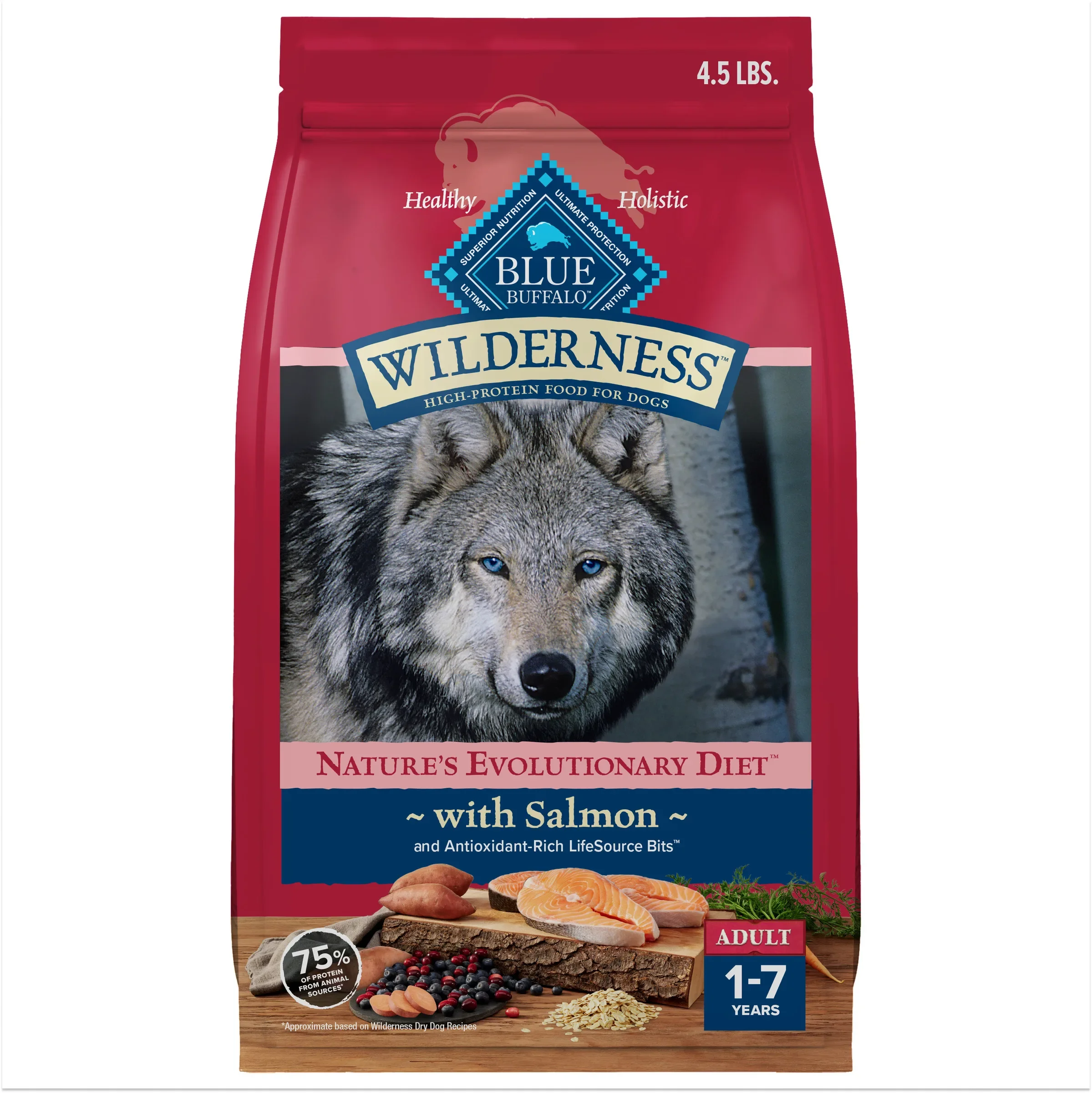 kf-S5cae0d1499bd4c5287d83063a27f8c3dv Wilderness Natural High-Protein Dry Food for Adult Dogs with Salmon Recipe 4.5 lb Bag - Image 1