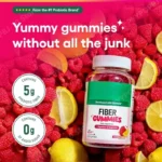 Fiber Gummies Digestive Health Regularity Raspberry Lemon Flavor No Sugar Added Vegan Chicory Root Prebiotic 60CT Adults