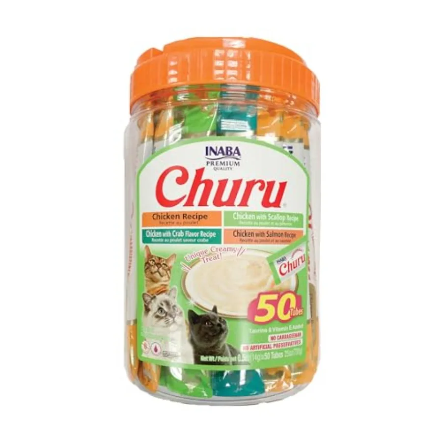 kf-S62c74d7a565940489452d7b919a5d757O Churu Cat Treats Grain-Free Lickable Squeezable Creamy Purée Cat Treat/Topper with Vitamin E and Taurine Each 0.5 Ounce Pack of - Image 1