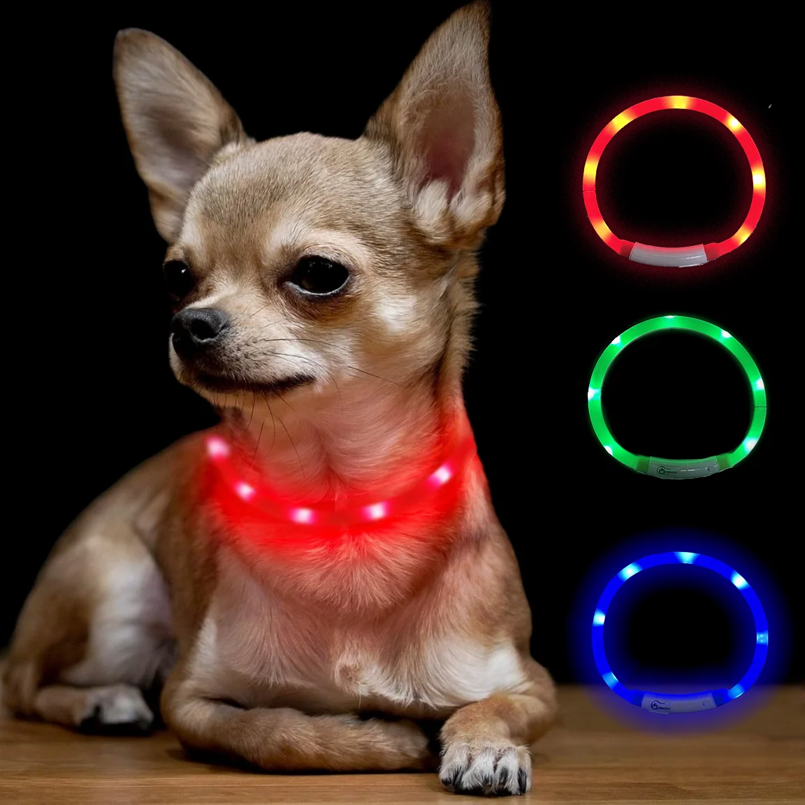 kf-S62e413b5921b4aa5aedae604decab6dfO Silicone LED Dog Collar,USB Rechargeable Glowing, Light Up Collar Improved Pet Safety &Visibility at Night, 3 Flashing Modes - Image 1